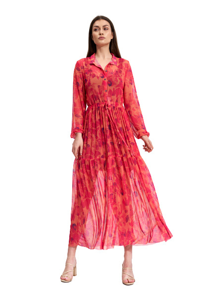 Sukienka letnia maxi zapinana długi rękaw wiązanie wzór 139